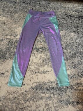 Justice Girls Metallic Purple and light blue Panel Leggings size S (7/8)